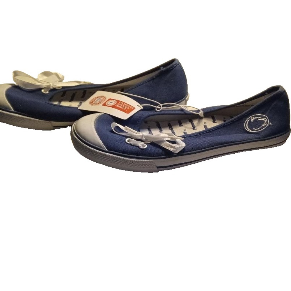 Penn State Sneakers flats Collegiate Licensed Woman size 9 White‎ ribbons NWT